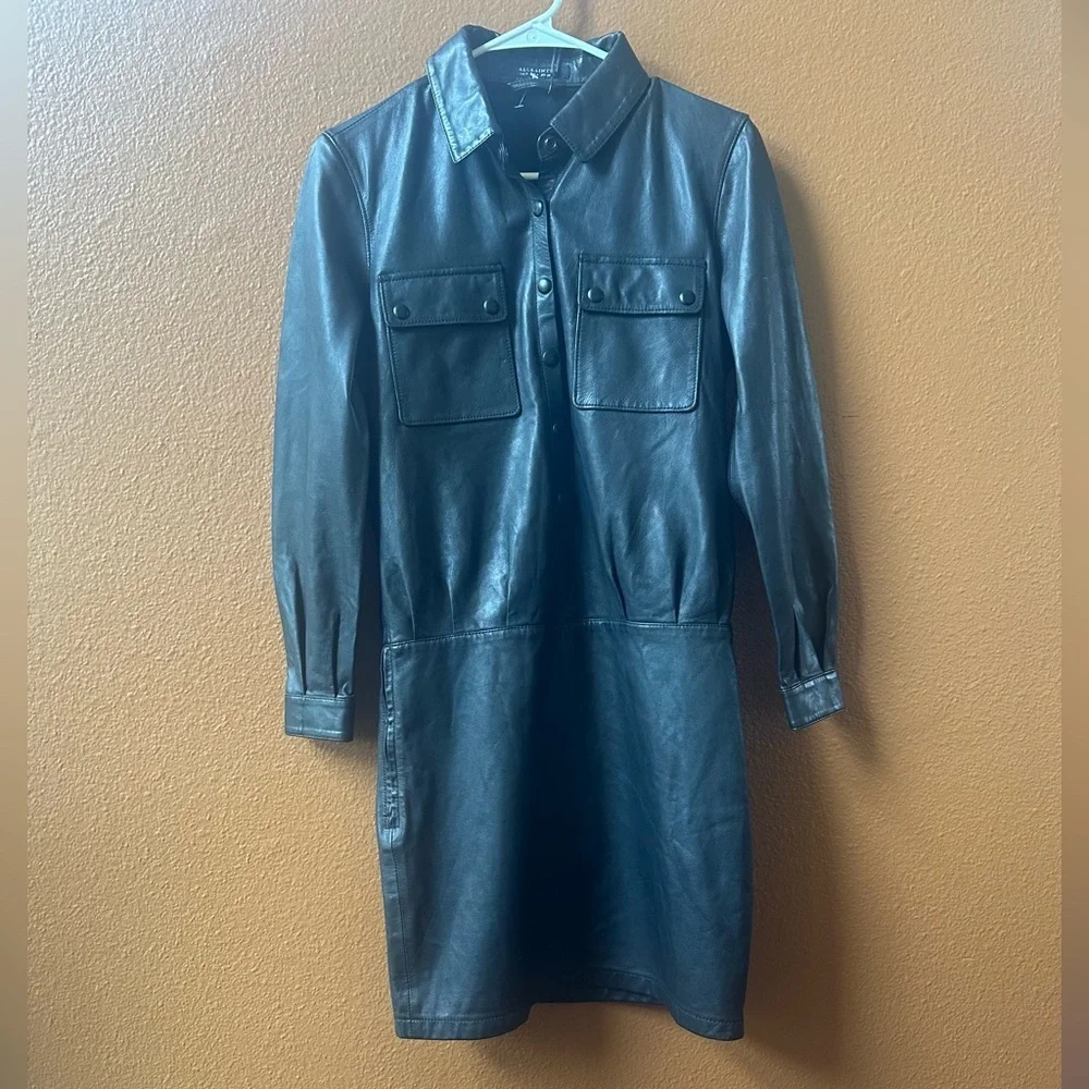 NWT! All Saints Black “Kadi” Leather Long Sleeve Mini Dress Size 4 - Picture 6 of 15